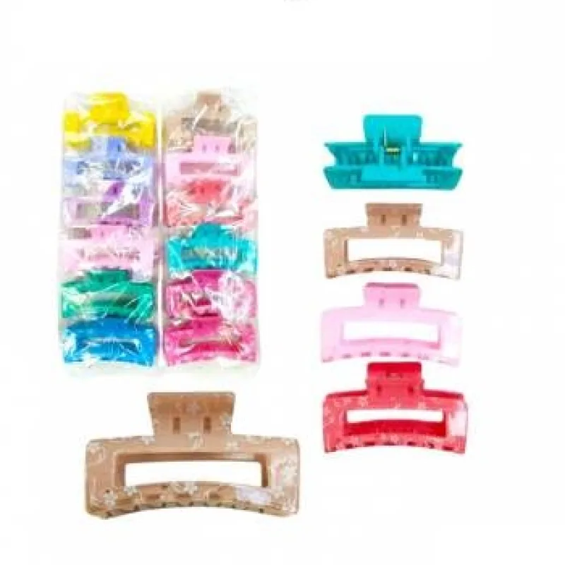 ตัวหนีบผม10cm. เหลี่ยมลายดอกไม้สีหวาน No.820-69 * 12 ชิ้น