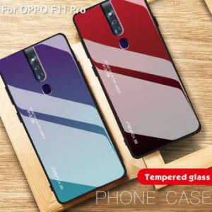 สำหรับ OPPO F11 Pro ไล่โทนสีกระจกนิรภัยกรณีหรูหราแก้วปกหลัง Soft TPU กันชนปลอกสำหรับ OPPO F11 Pro