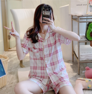 ชุดนอนแขนสั้น ขาสั้น ผ้าคอตตอน ลายน่ารัก สไตล์เกาหลี