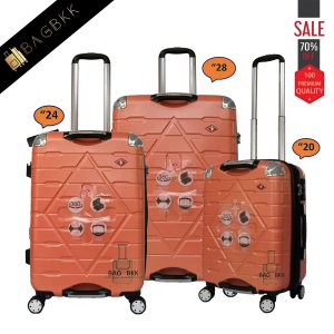 BAG BKK กระเป๋าเดินทางไฟเบอร์คุณภาพดี ขนาด20/24/28 นิ้ว 4 ล้อคู่ หมุนรอบ 360° ระบบล็อกมาตรฐานสากล TSA Lock ซิปกันขโมย Anti-Theft ( Orange ) [รุ่น KS845] (ยี่ห้อ Swiss 2009) Made in Thailand