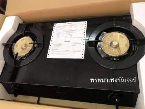 เตาแก๊สหน้ากระจกนิรภัย 2 หัว ทองเหลือง ยี่ห้อ Rinnai รุ่น RT-902MM(G) 902MMG